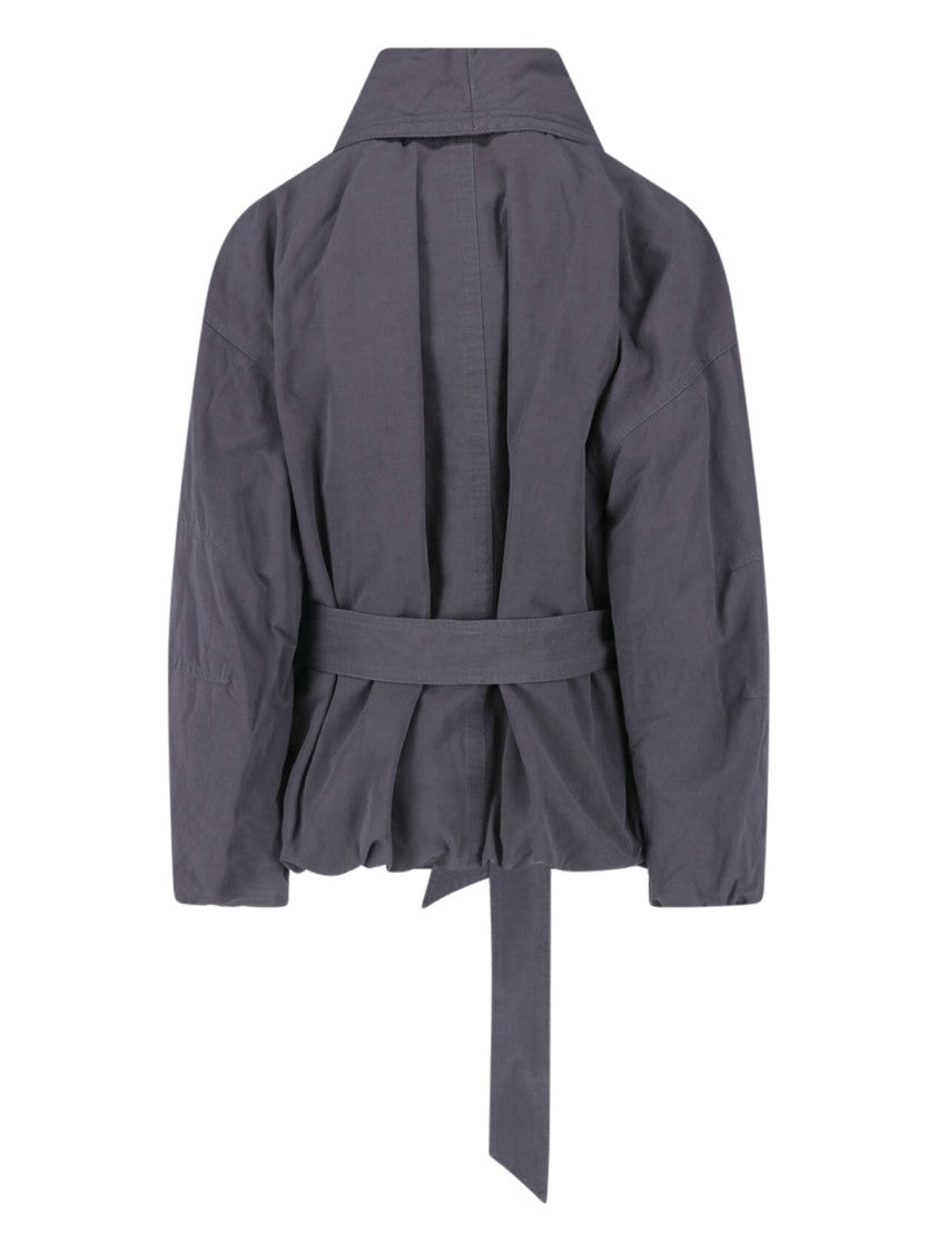 Isabel Marant Adjustable Waist Grey Cotton Blend Jacket With High Collar