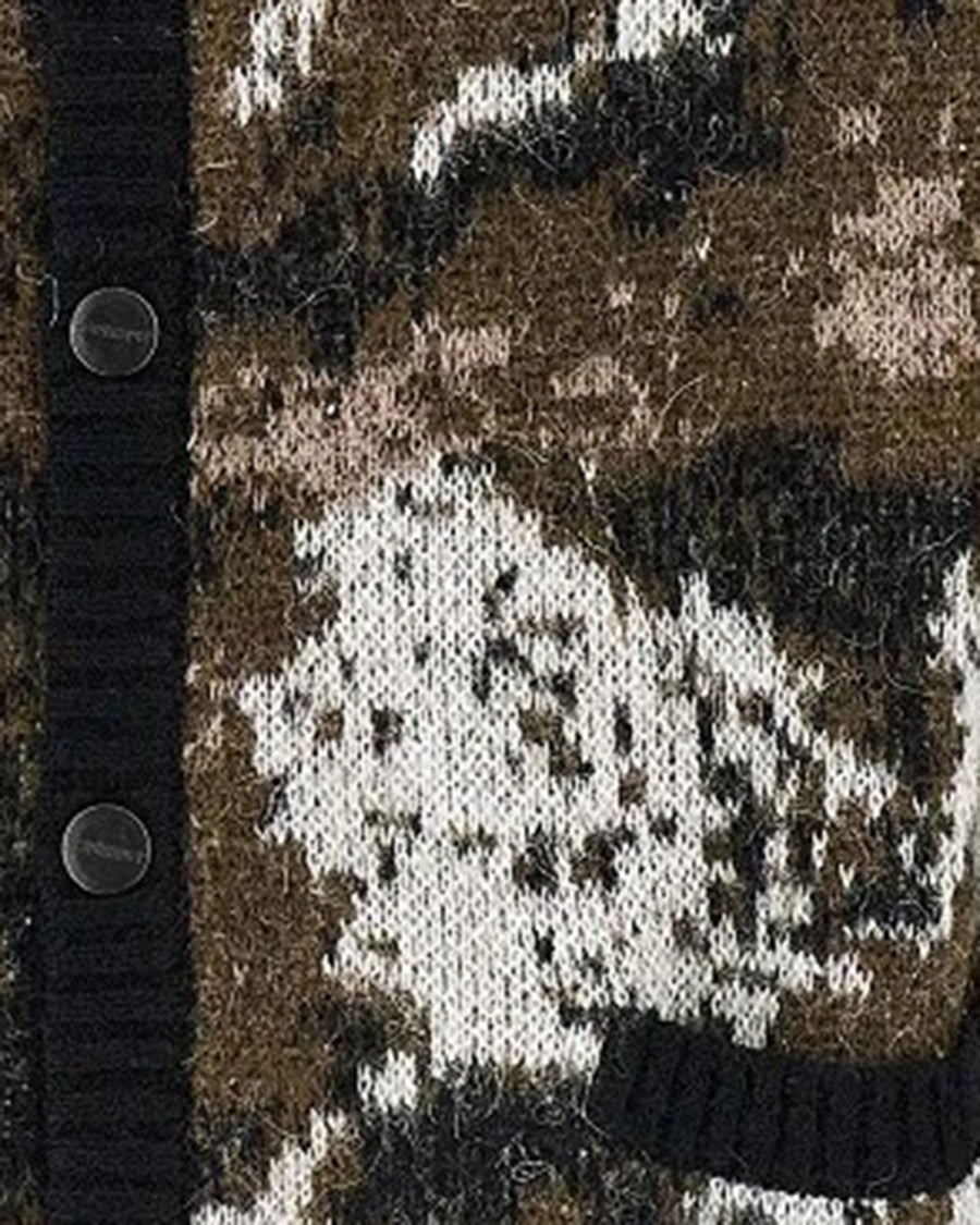 Carhartt Wip Jacquard Cardigan With Wild Dog Motifs And Metal Buttons