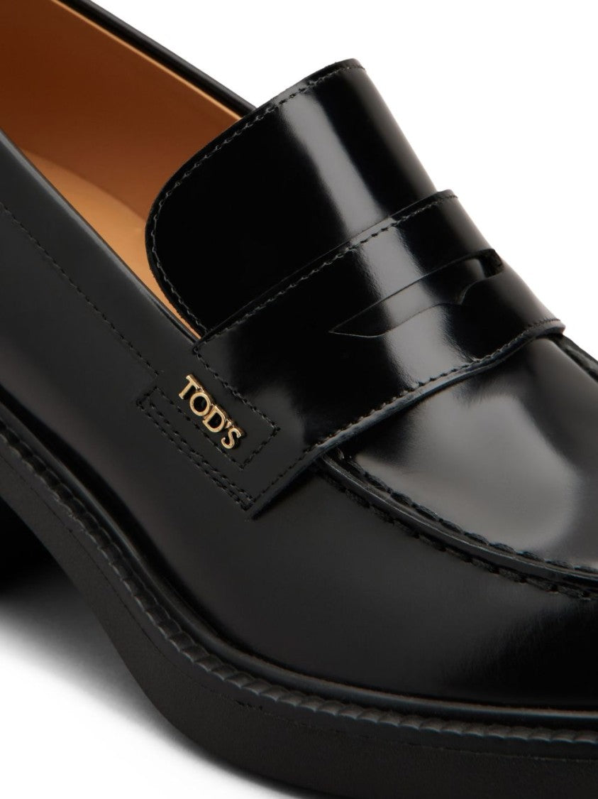 Tod's Black Polished Leather Penny Loafers