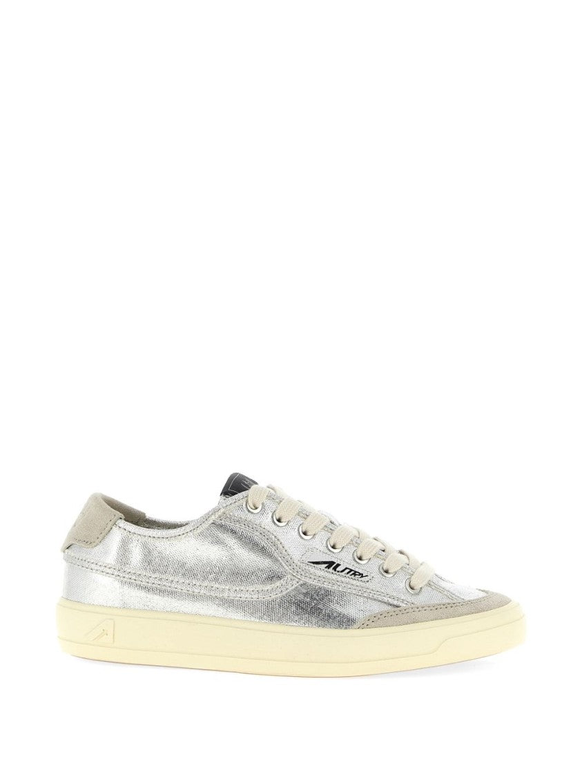Autry Silver Metallic Canvas Lace-Up Sneakers