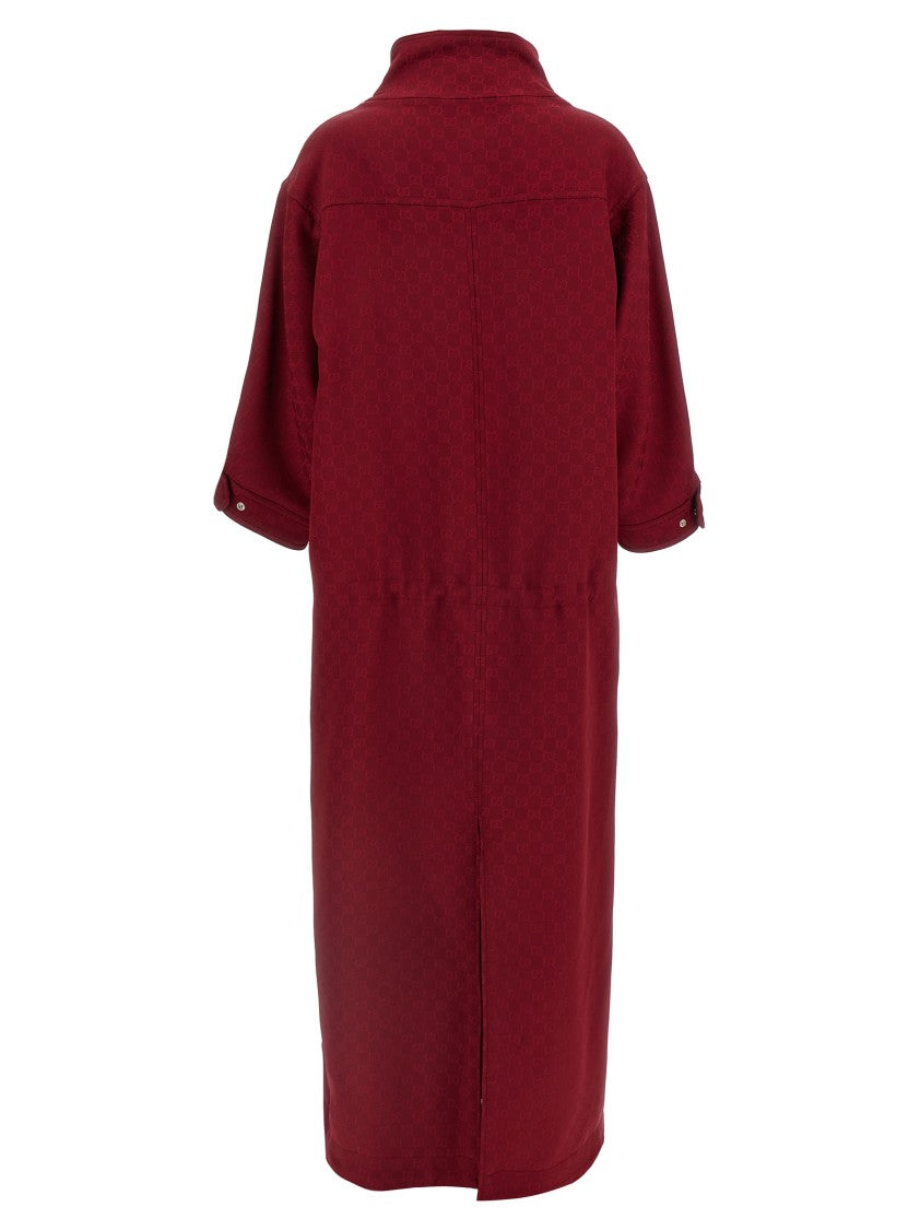 Gucci Long Oversized Gg Jacquard Coat With Drawstring Waist And High Neck