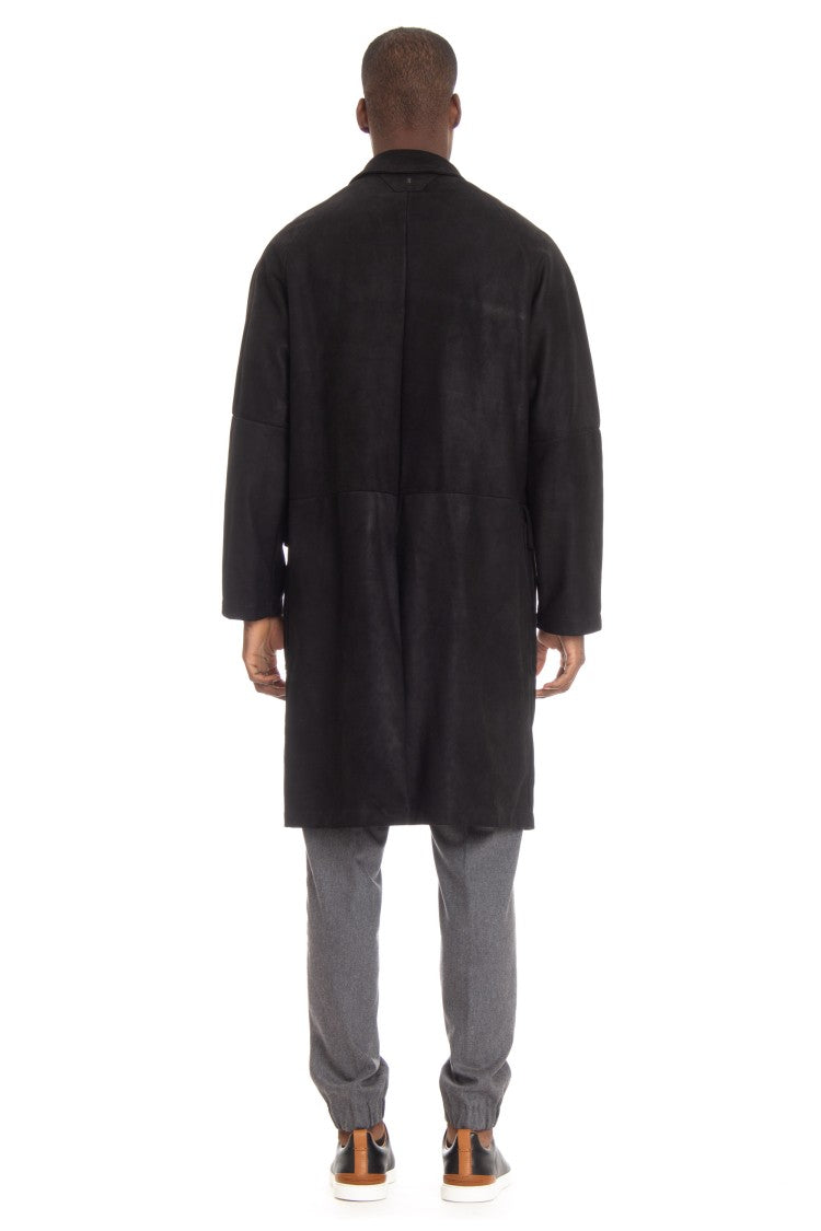 Salvatore Santoro Black Leather Overcoat With Button Closure