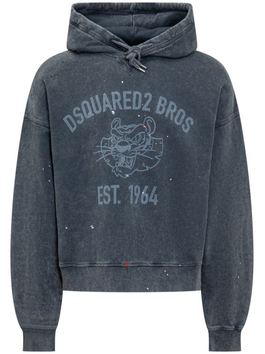 Dsquared2 Navy Blue Hooded Logo Print Hoodies