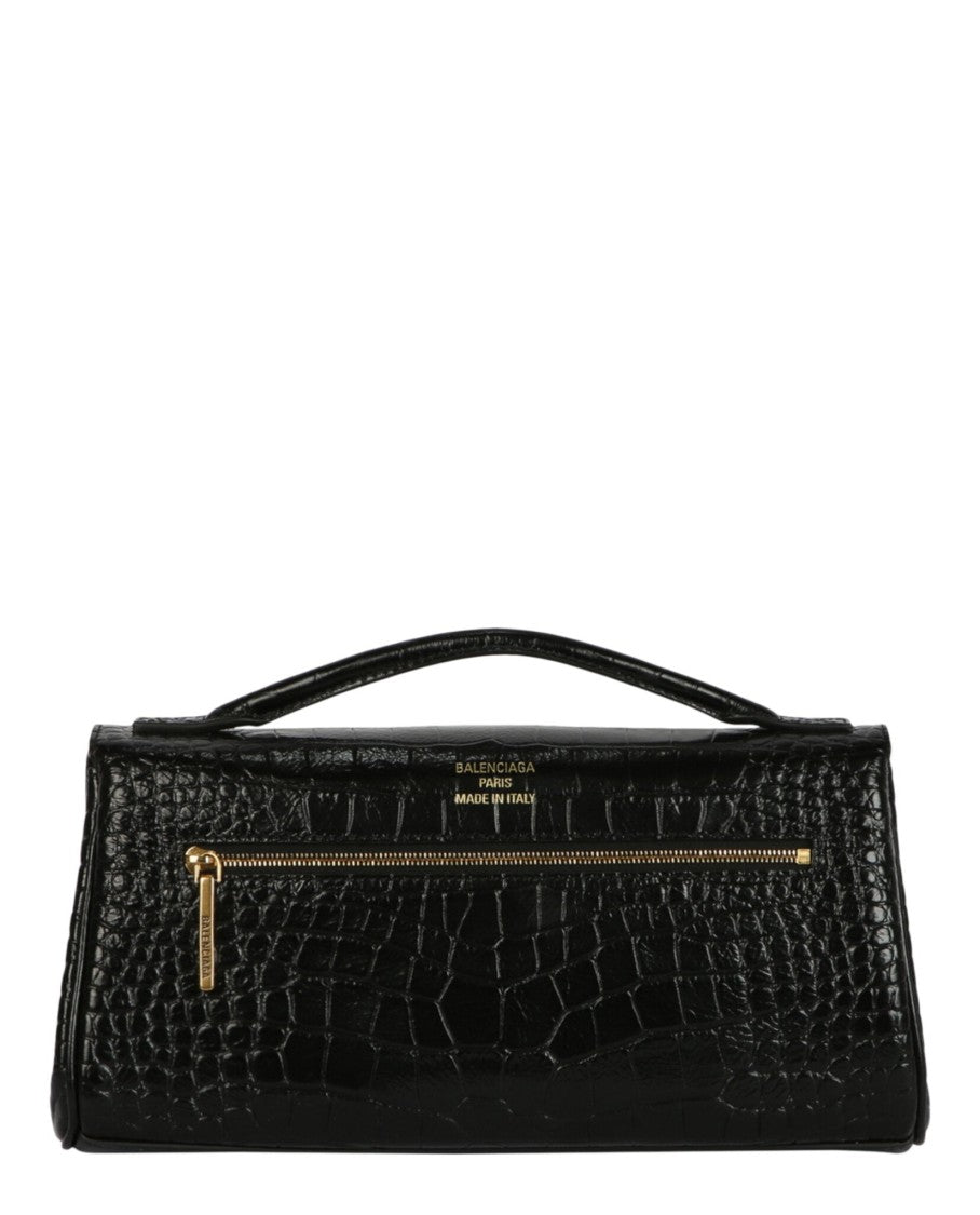 Balenciaga Bel Air Small Croc-Embossed Leather Clutch Bag