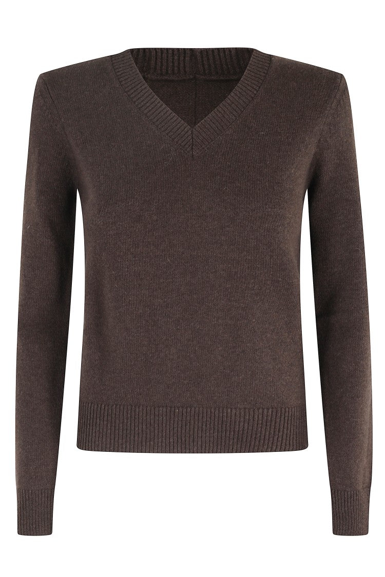 Mm6 By Maison Margiela Deep V-Neck Knit Sweater With Ribbed Detailing