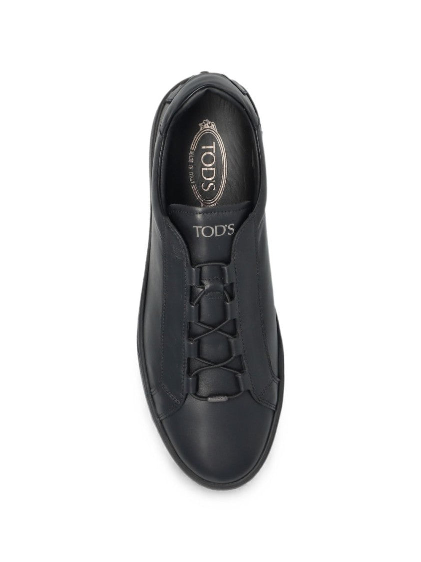 Tod's Minimalist Black Leather Sneakers With Textured Heel Detail