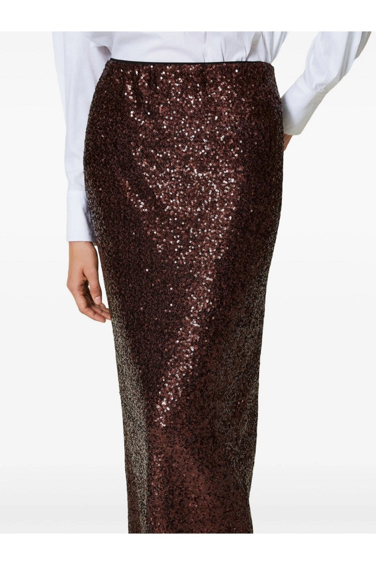 Twin-Set Dark Brown Polyester-Blend Maxi Skirt