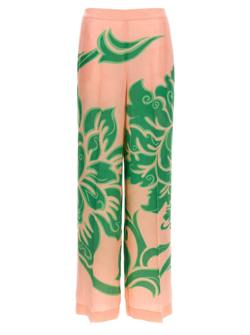 Etro Floral Print Wide-Leg Trousers With Side Zip And Elastic Waistband