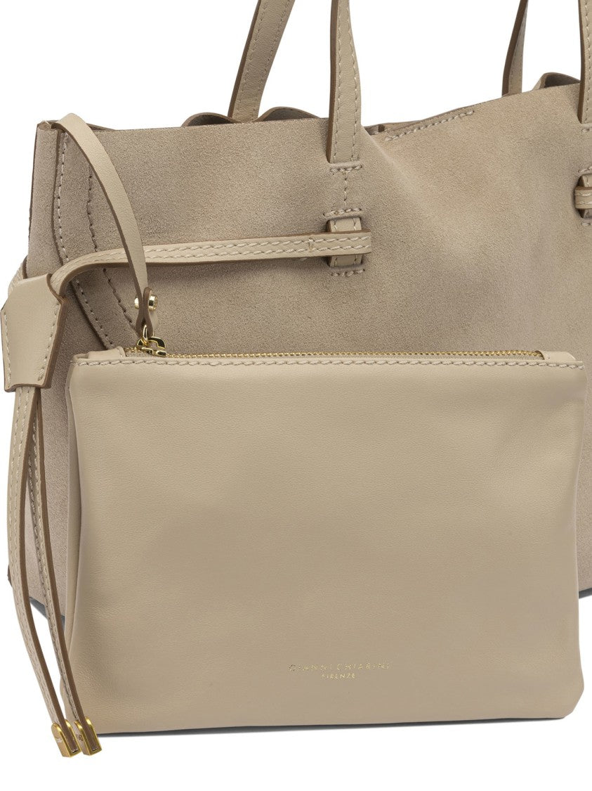 Gianni Chiarini Beige Suede Shoulder Bag With Dual Straps