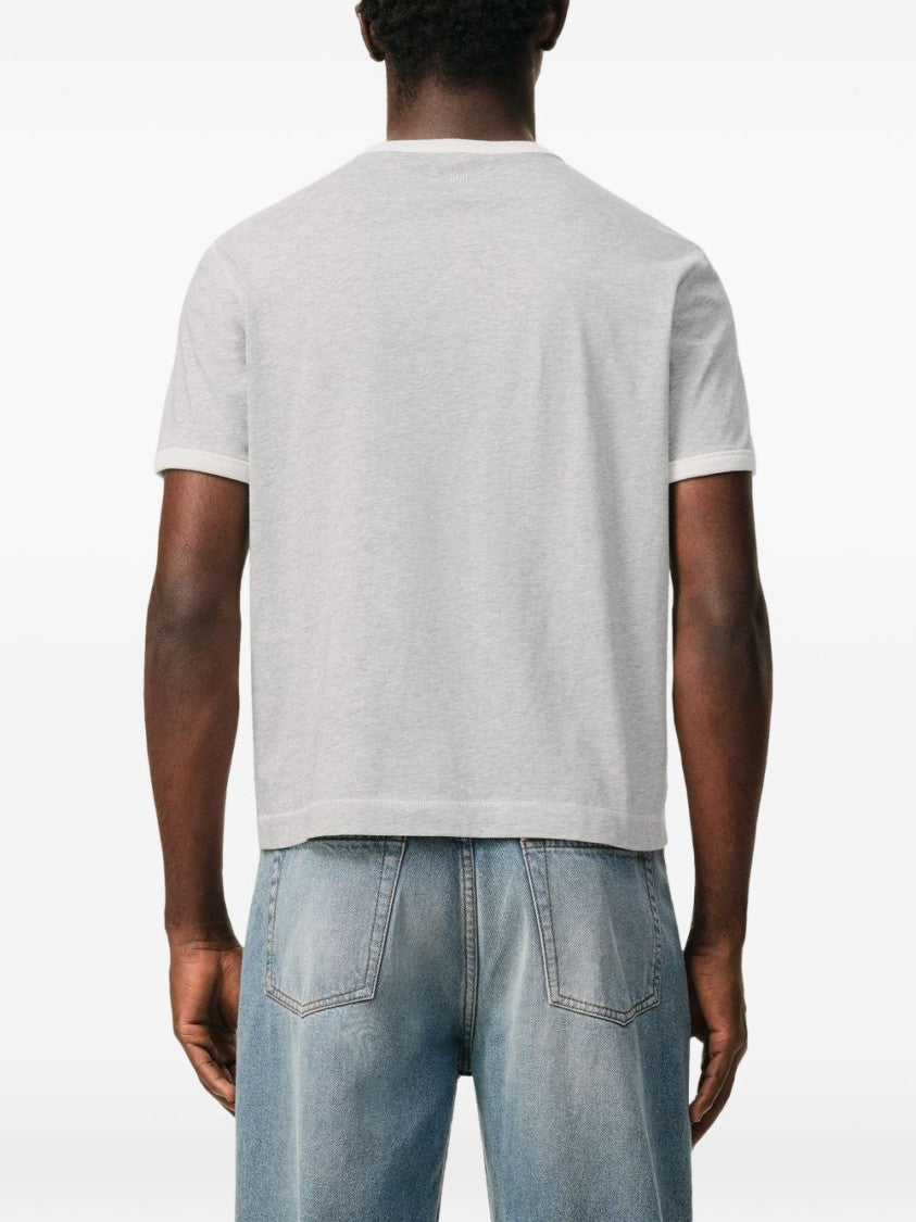 Ami Paris Grey Tonal Embroidery Crew Neck T-Shirt