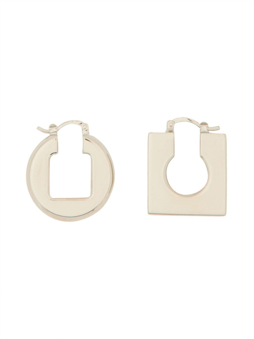 Jacquemus Asymmetric Brass Earrings With Polished Finish