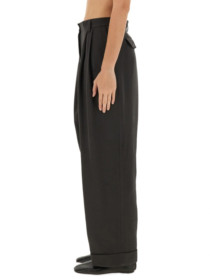 Dries Van Noten Partan High-Waist Pleated Wide-Leg Wool Pants