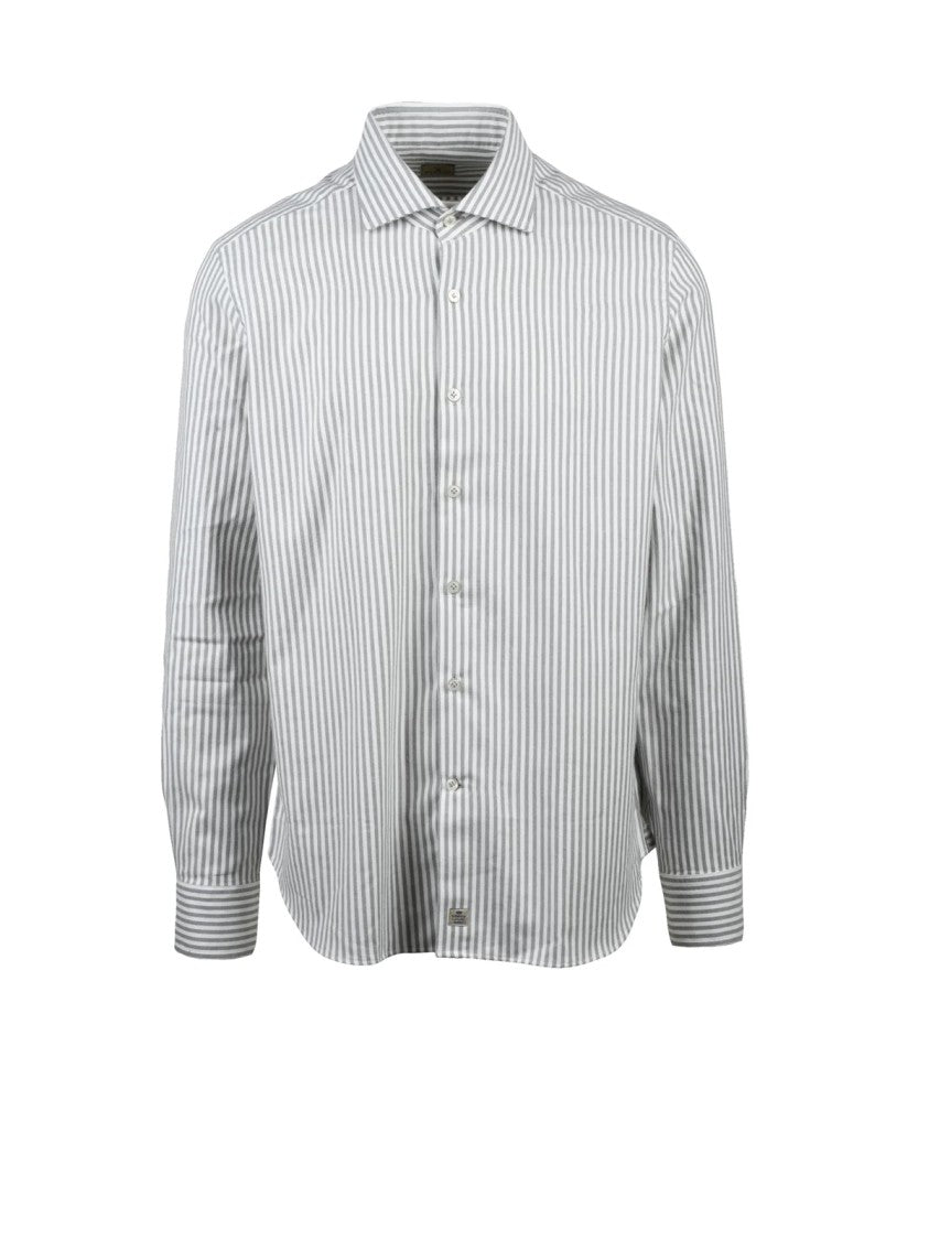 Sonrisa Cream And Grey Striped Button-Down Shirt With Cashmere Blend