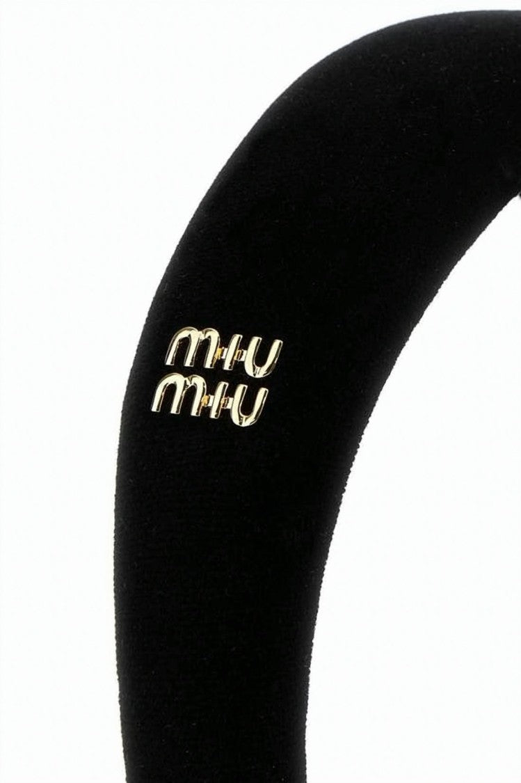 Miu Miu Velvet Padded Headband With Gold-Tone Logo Detail