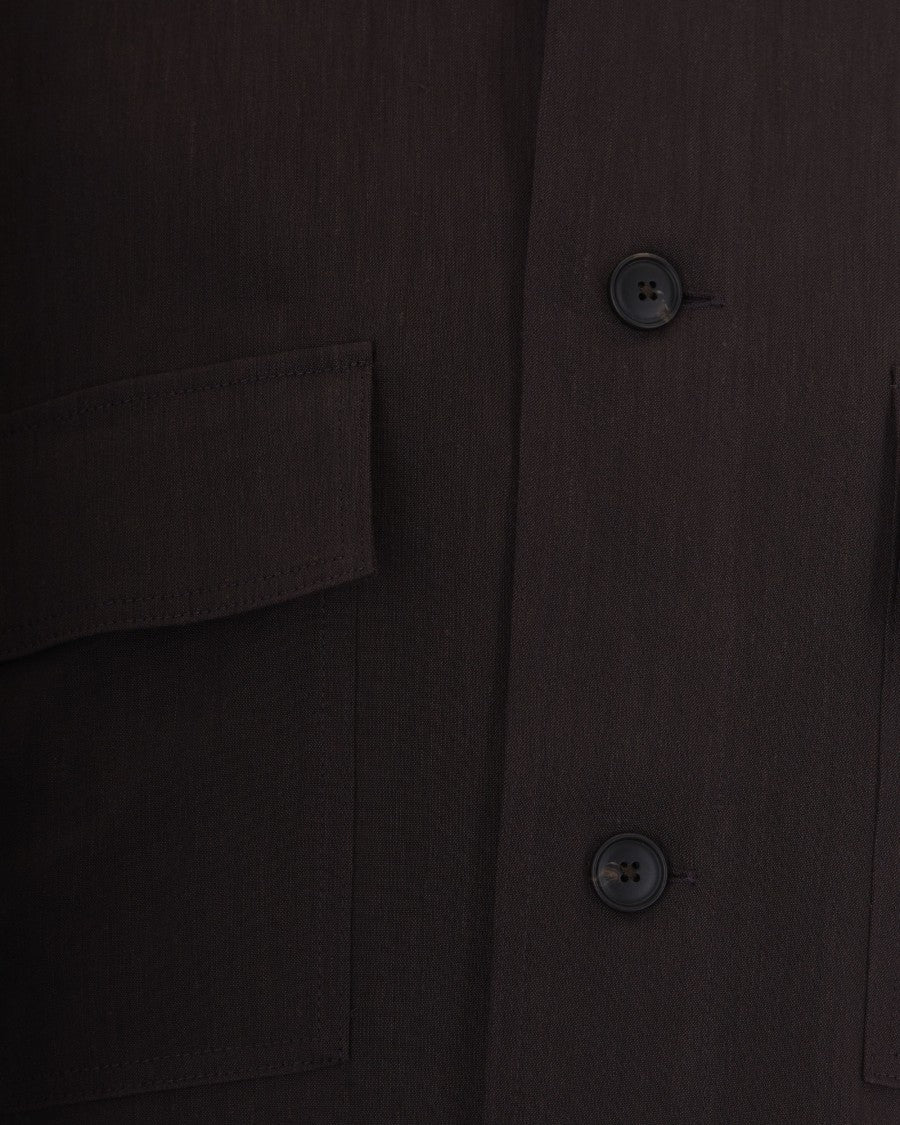 Boss Dark Brown Sahariana-Style Shirt With Classic Collar And Flap Pockets