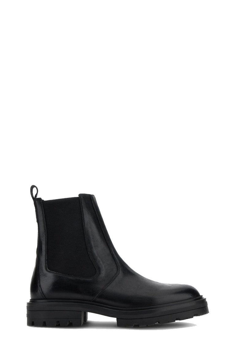Hogan Black Elastic Side Gusset Lug Sole Leather Boots