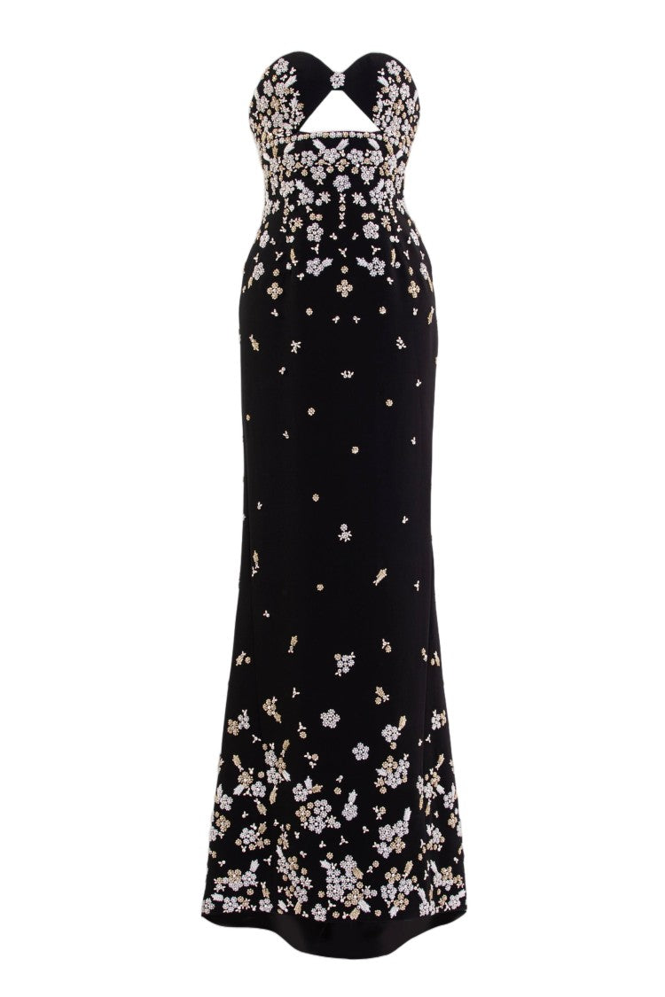Saiid Kobeisy Strapless Crepe Dress With Hand-Embroidered Floral Design