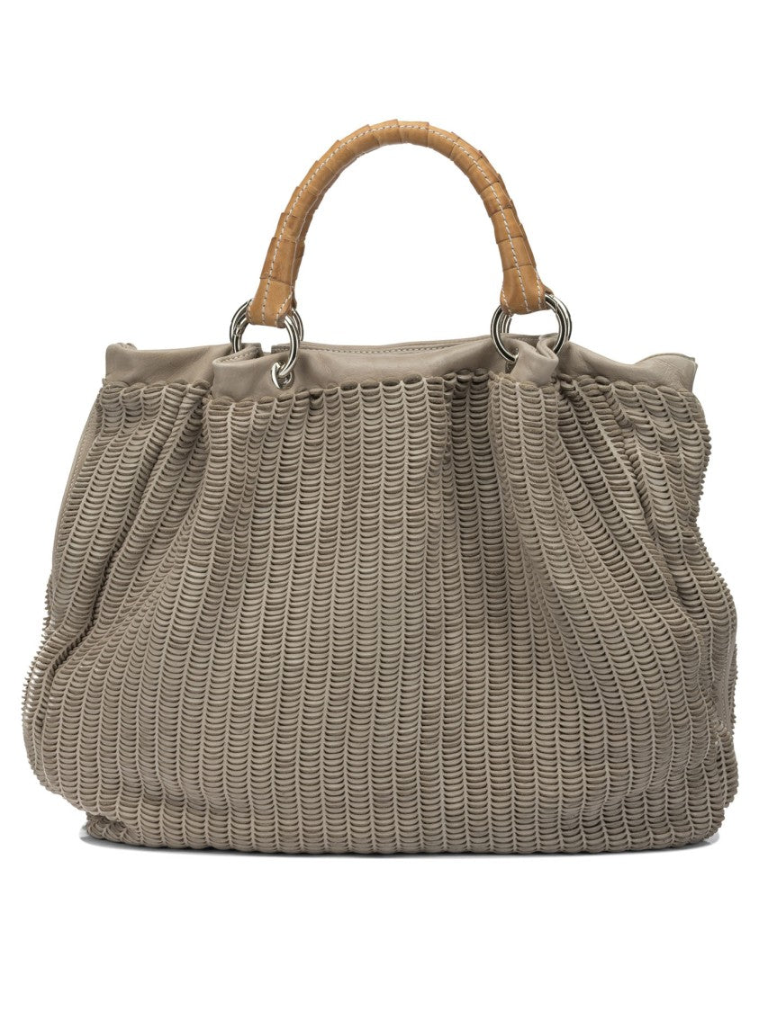 Giancarlo Nevola Woven Leather Handbag With Structured Handles And Zippered Compartments
