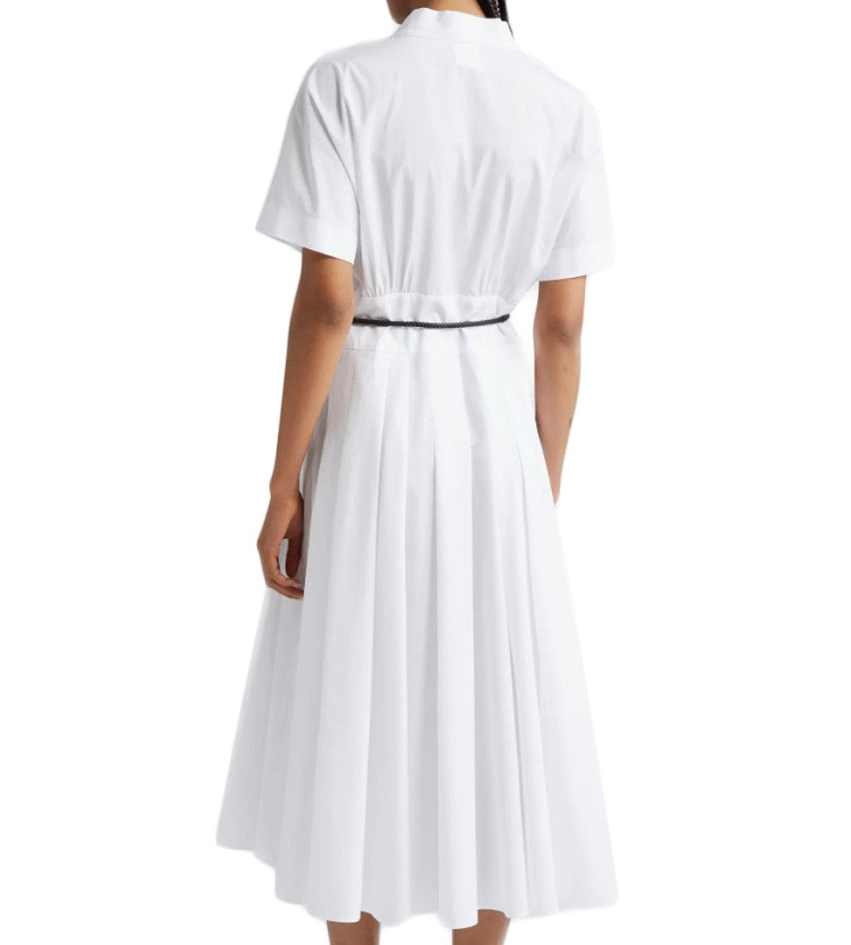Max Mara V-Neck White Midi Dress With Fitted Waist