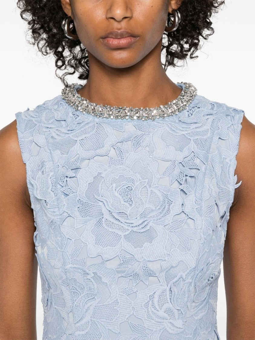 Self-Portrait Floral Lace Mini Dress With Beaded Collar