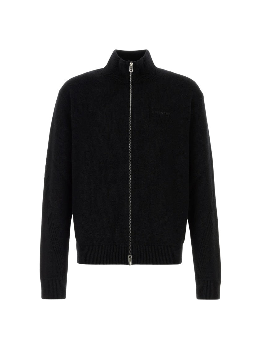 Givenchy Black Zipped Cardigan High-Collar Wool-Blend Cardigan
