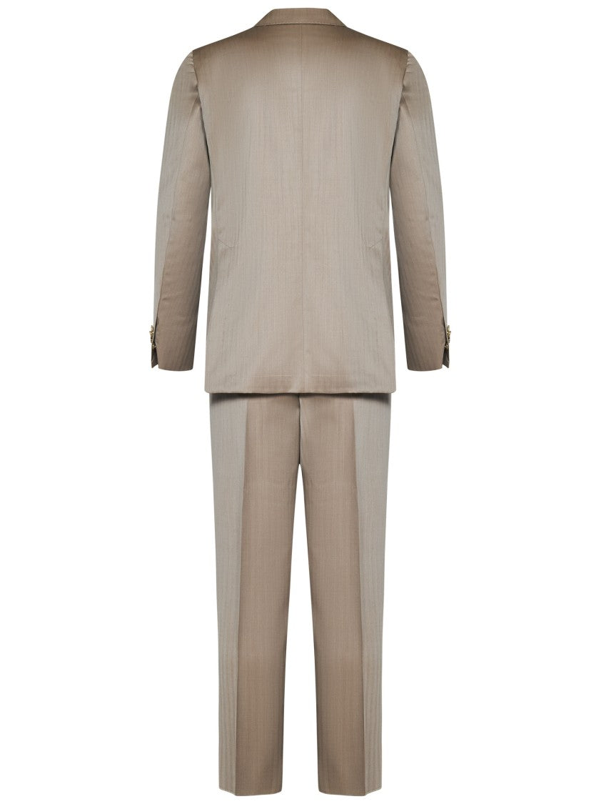Franzese Collection Double-Breasted Beige Suit With Herringbone Pattern