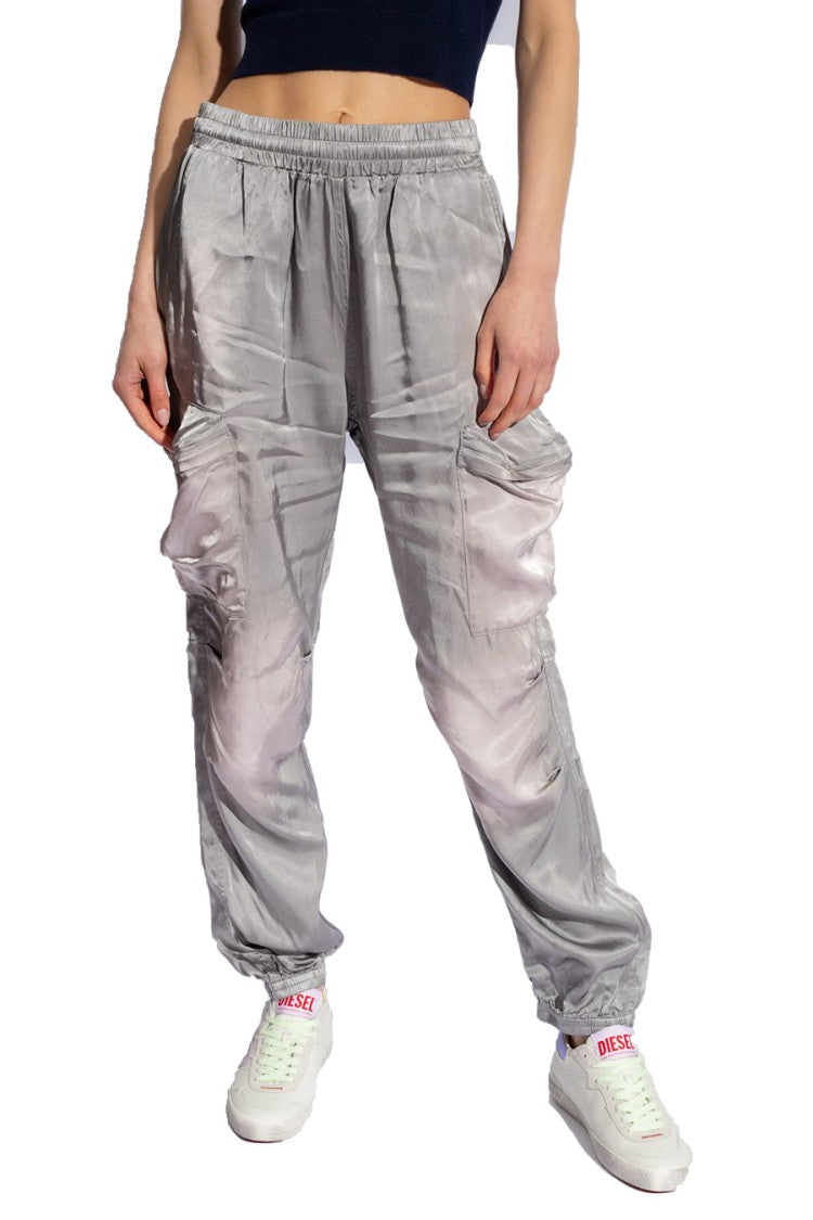 Diesel Silver Polyester Wide-Leg Cargo Pants