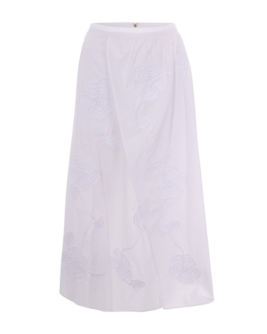 Liu Jo Textured White Midi Skirt With 3D Floral Embroidery