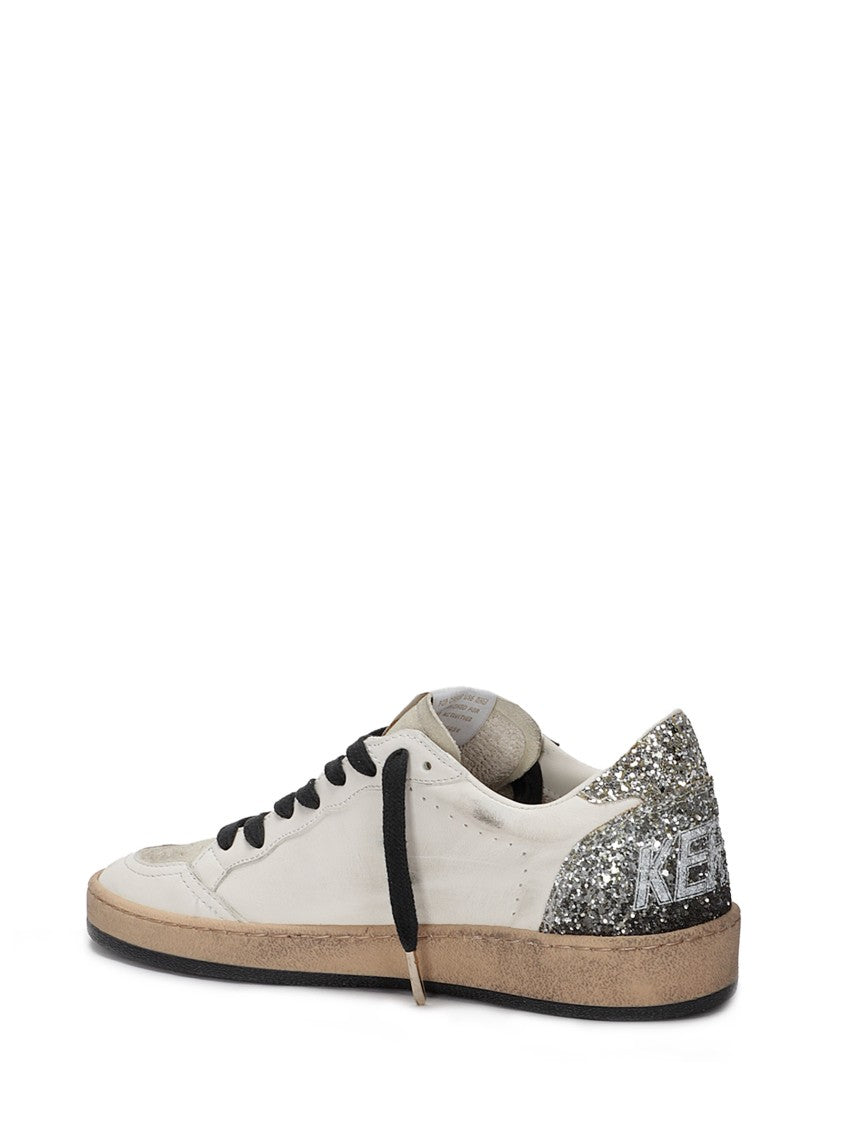 Golden Goose Nappa Leather Sneakers With Silver Glitter Star Accents