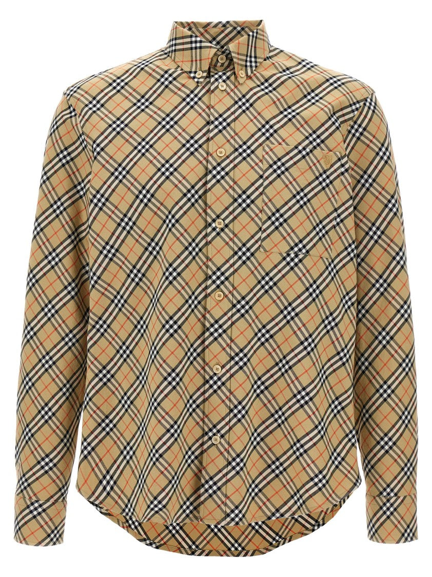 Burberry Check Print Cotton Shirt With Logo Embroidery