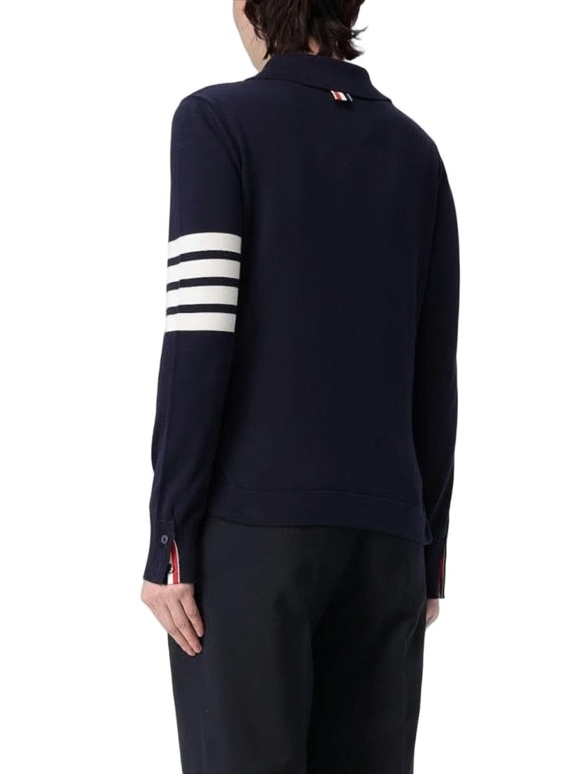 Thom Browne Cropped Navy Cardigan With Pointed Collar