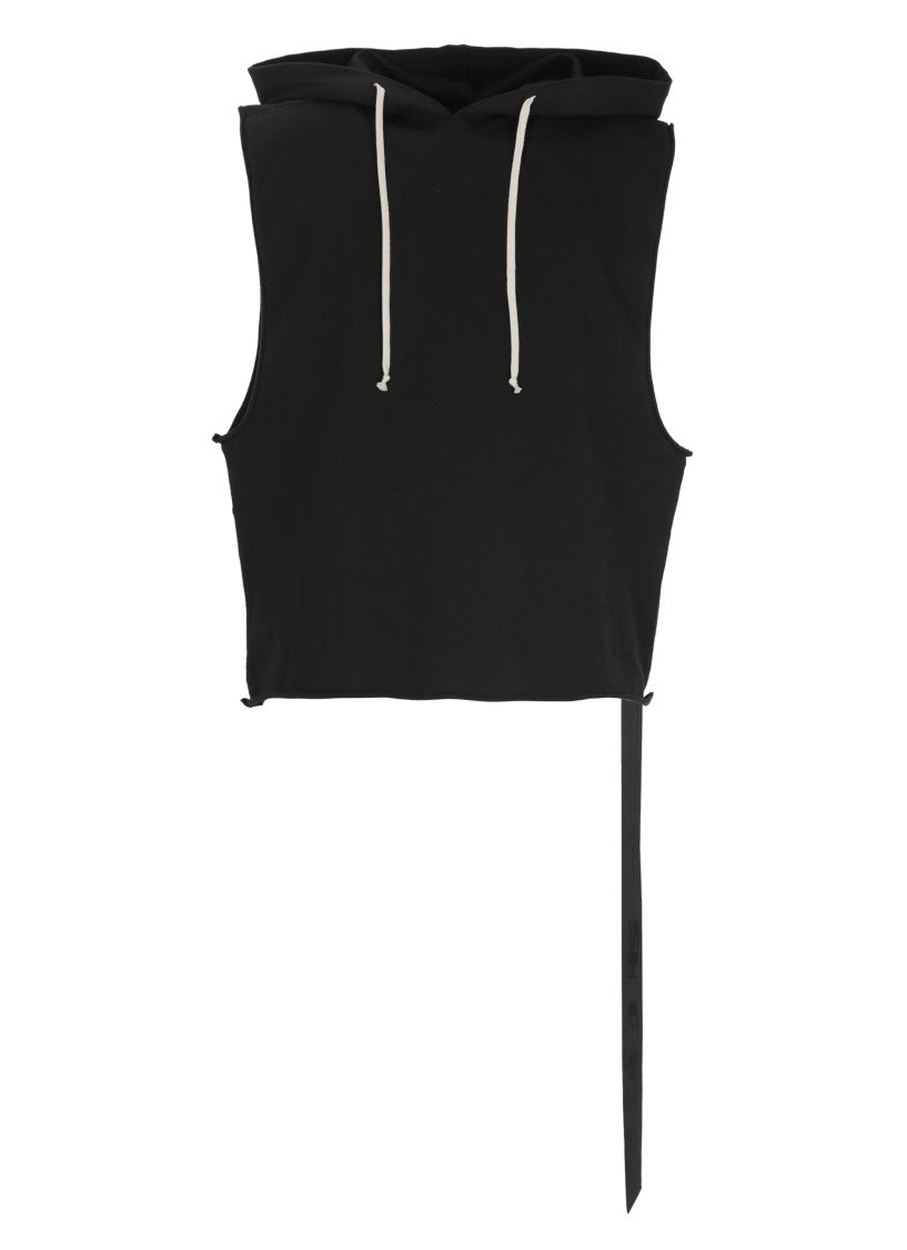 Drkshdw By Rick Owens Black Tunic Cotton Sleeveless Hoodie