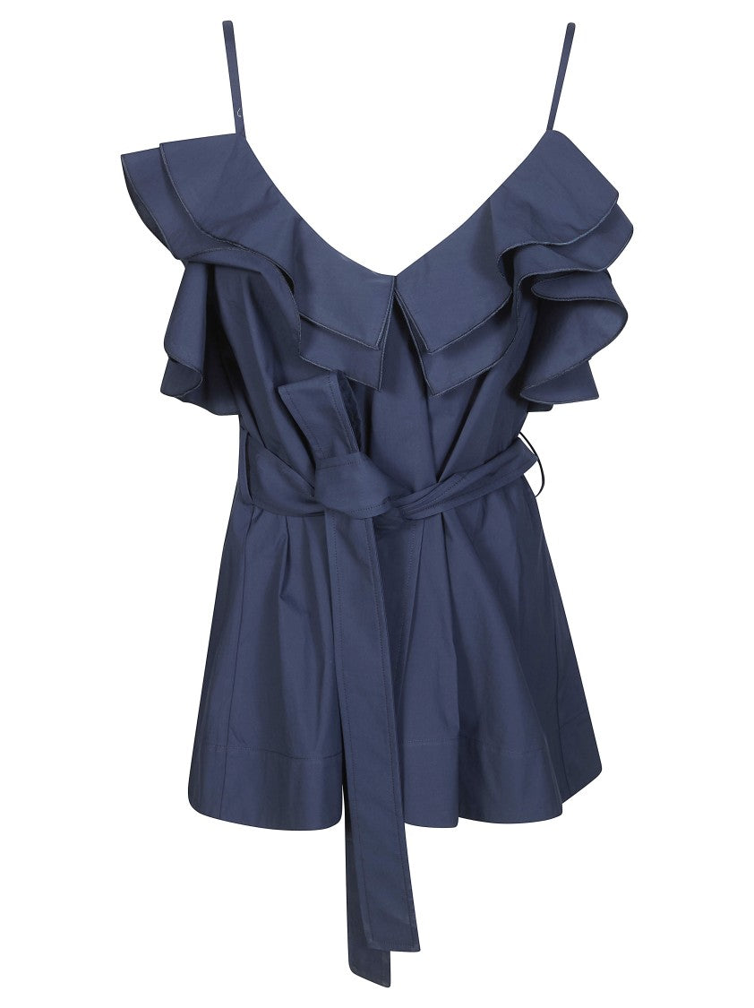 Parosh Sleeveless Deep V Neck Ruffled Top
