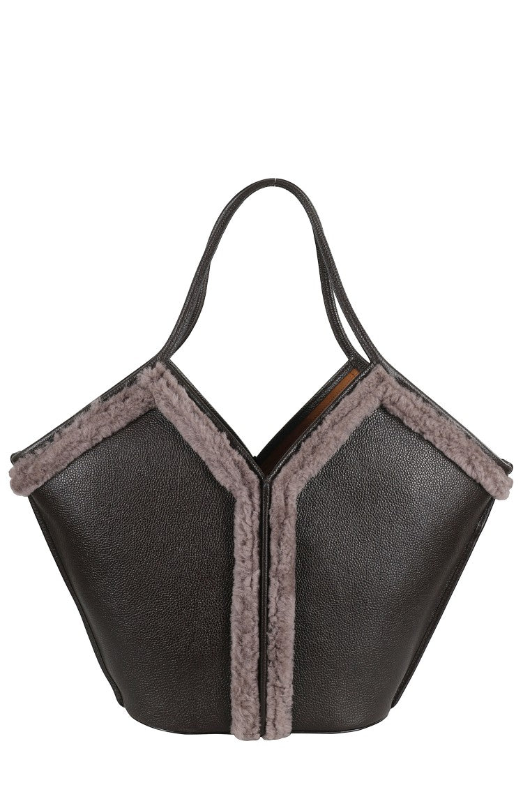 Hereu Calella Shearling Trimmed Leather Shoulder Bag