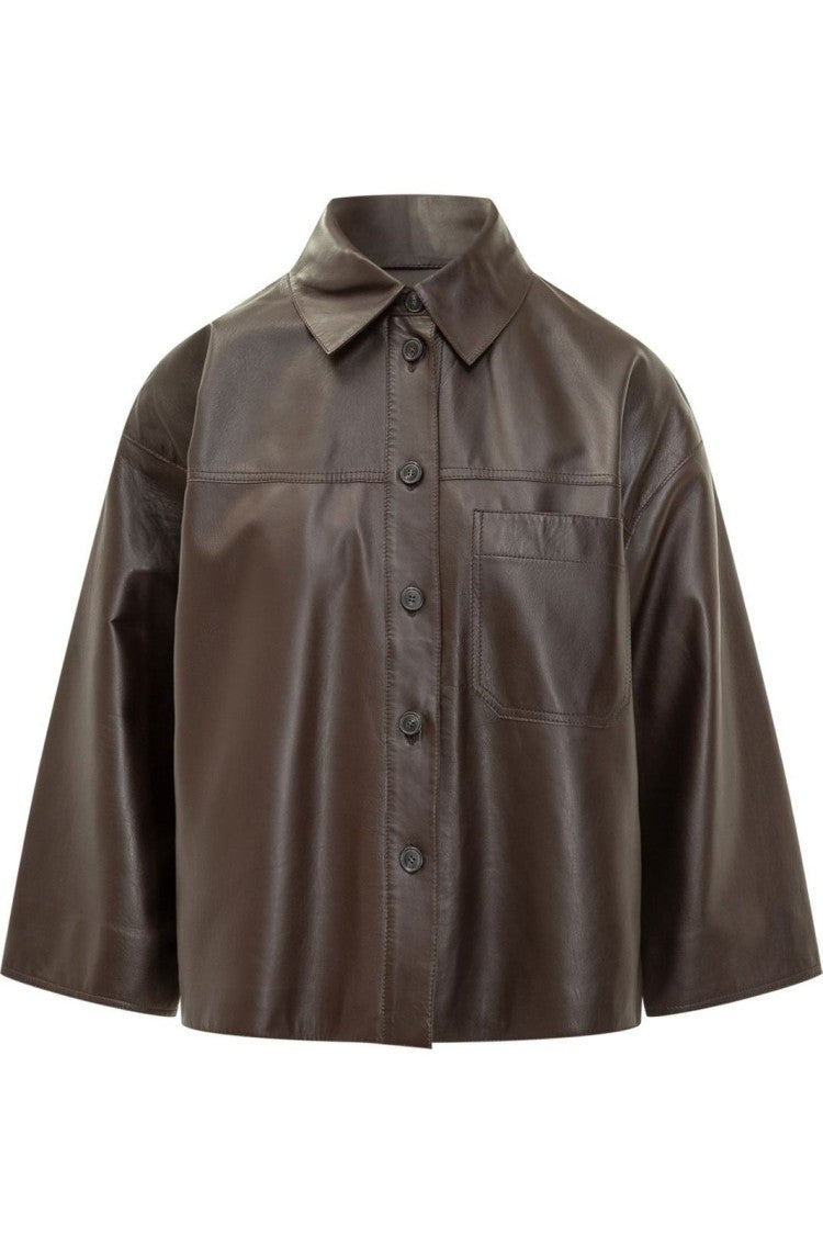 Max Mara Brown Lambskin Leather Jacket With Structured Silhouette