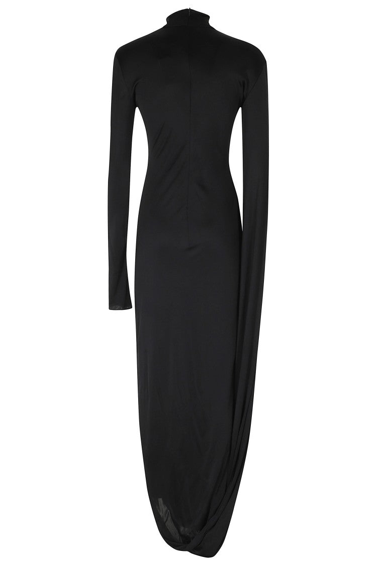 Giuseppe Di Morabito Black High-Neck Draped Viscose Midi Dress