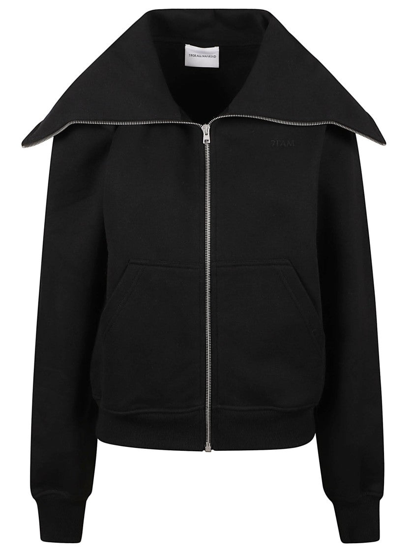 7 For All Mankind High Neck Zip Hoodie With Extended Collar And Kangaroo Pocket