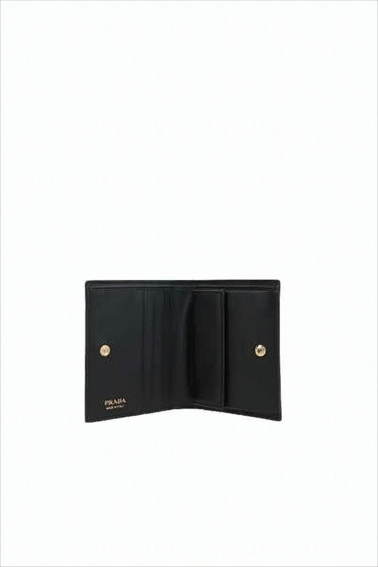 Prada Black Calf Leather Wallet With Fold-Over Design