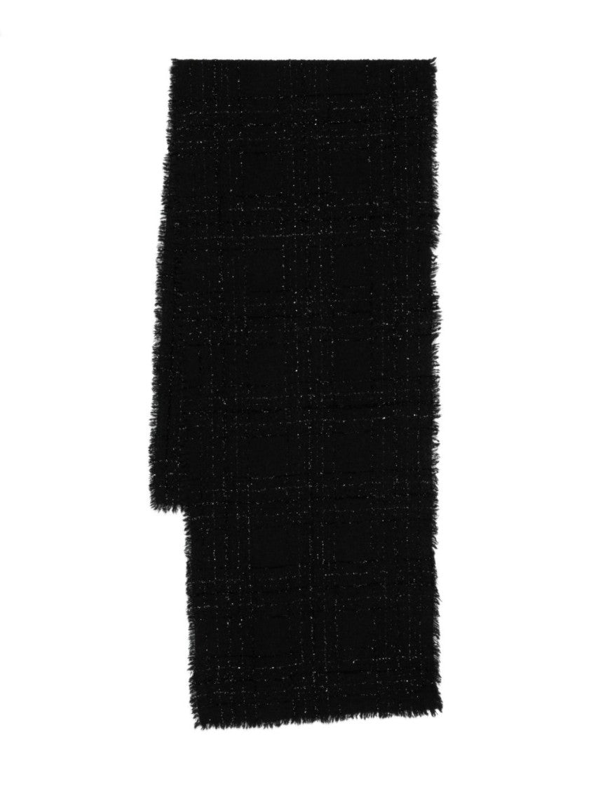 Faliero Sarti Textured Black Scarf With Fringed Edges