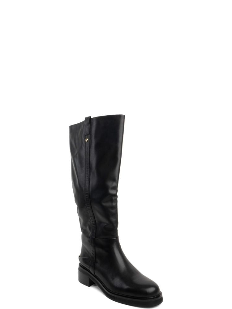 Adrianna Feretti Black Polished Minimalist Long Leather Boots