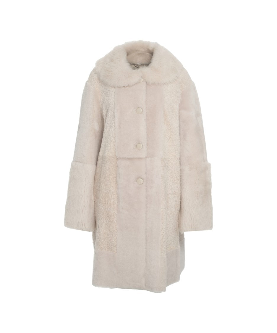 Desa 1972 Lamb Leather Coat With Voluminous Collar And Unique Textures