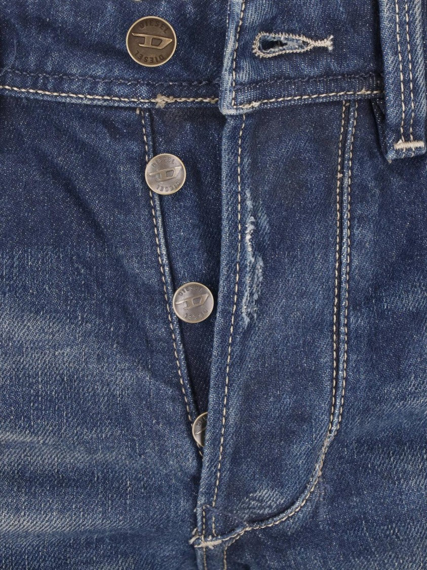 Diesel Blue Bootcut Destroyed Cotton Jeans