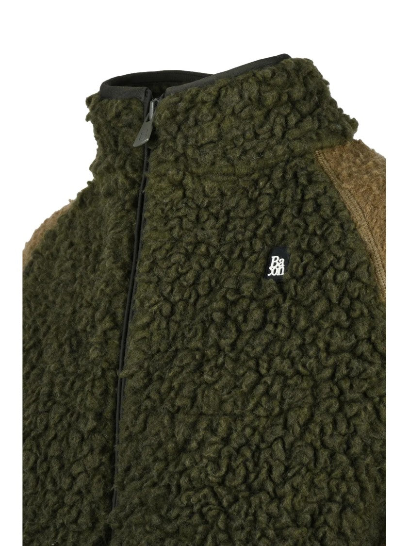 Bacon Olive Green Wool-Blend Plush Coat