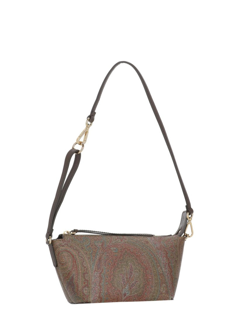 Etro Structured Brown Paisley Shoulder Bag With Gold-Tone Accents