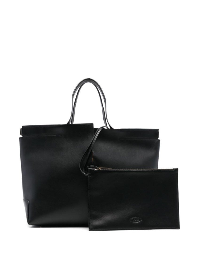 Tod's Black Gold Clasp Removable Pouch Tote