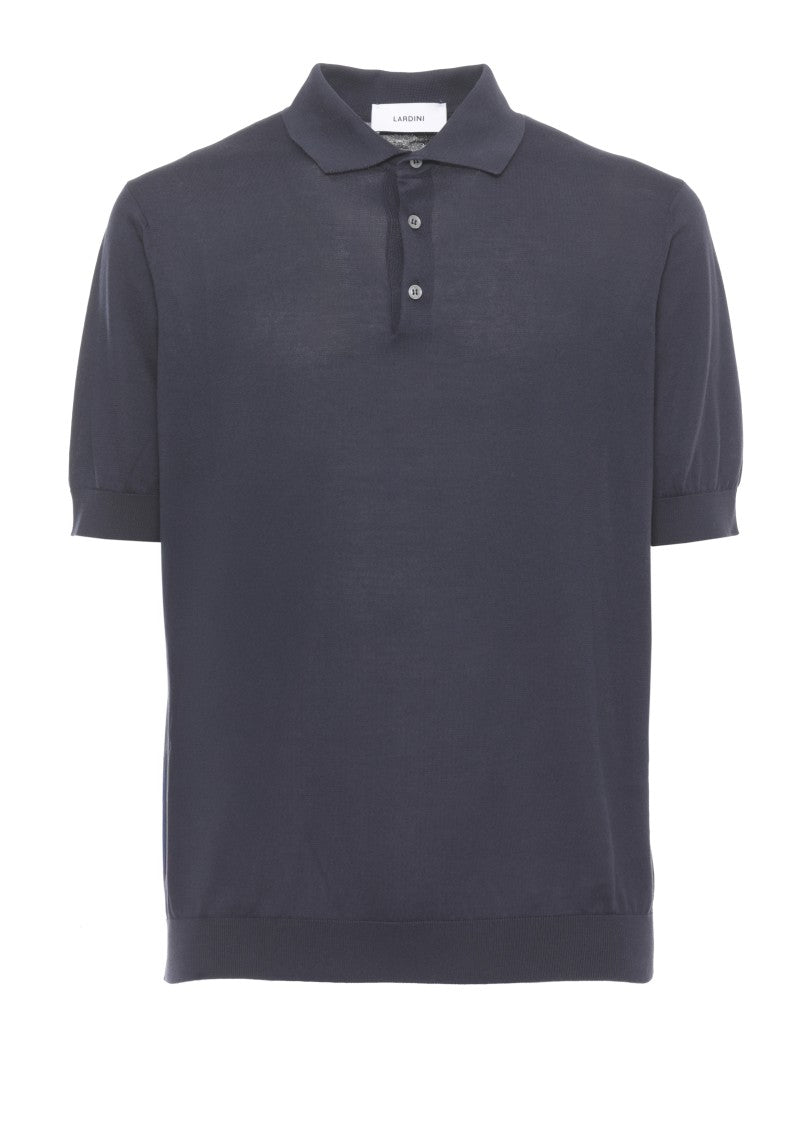 Lardini Blue Ribbed Trims Cotton Polo Shirt