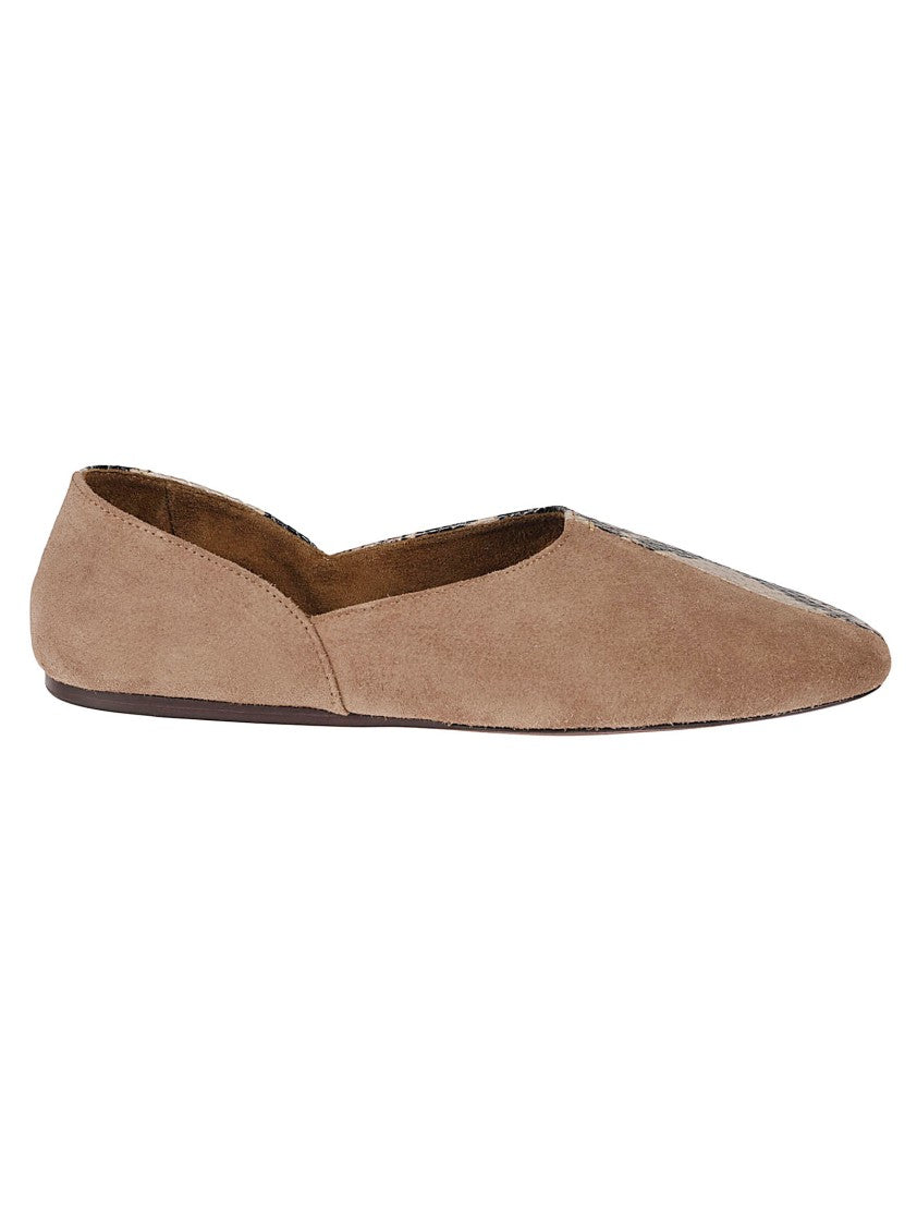 Khaite Pointed Toe Flat Shoe In Suede And Snakeskin
