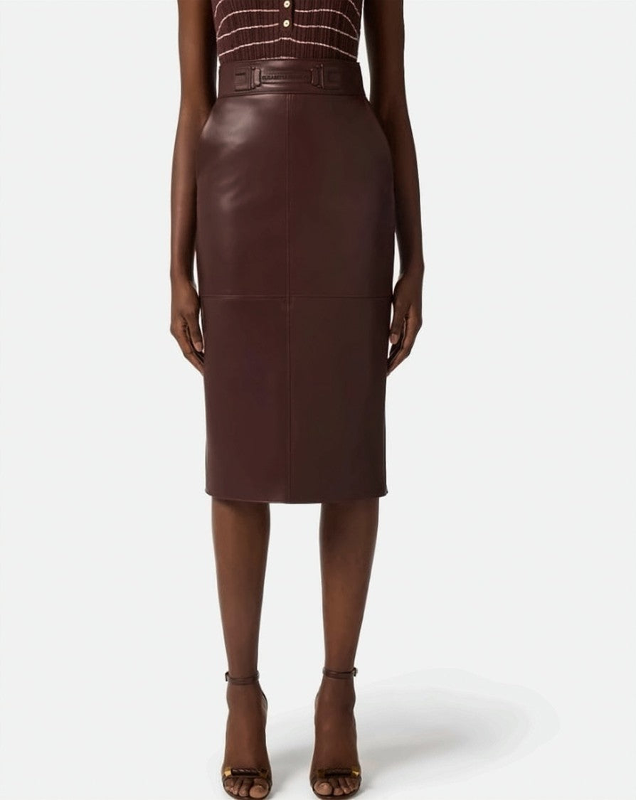 Elisabetta Franchi Midi Synthetic Material Embossed Logo Skirt