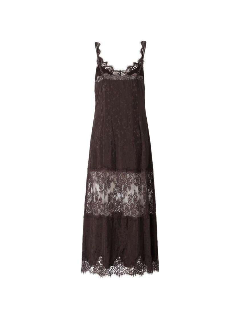 Pinko Black Lace Midi Sheer Panels Dress