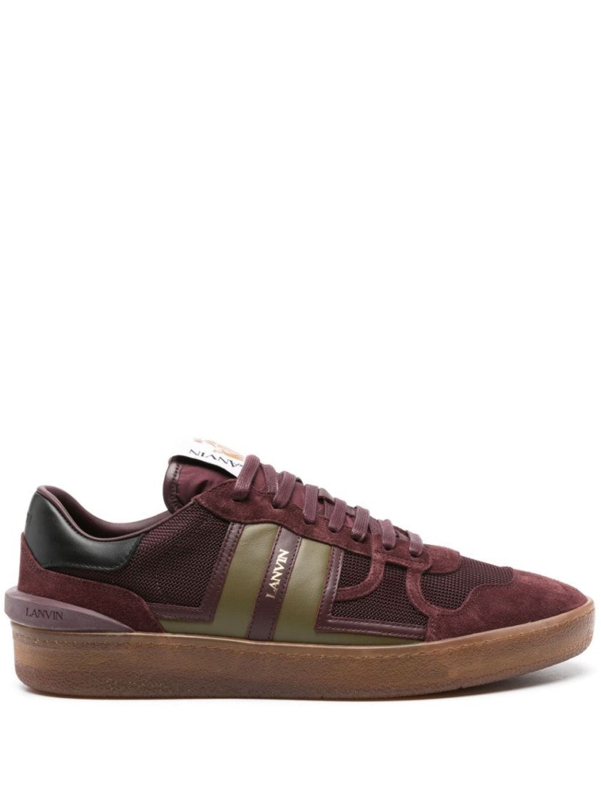 Lanvin Bordeaux Red And Olive Green Calf Leather Sneakers